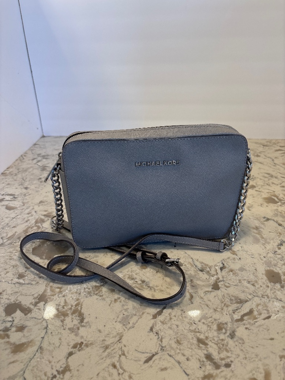 Michael Kors Jet Set East West Crossbody Grey Saffiano Leather